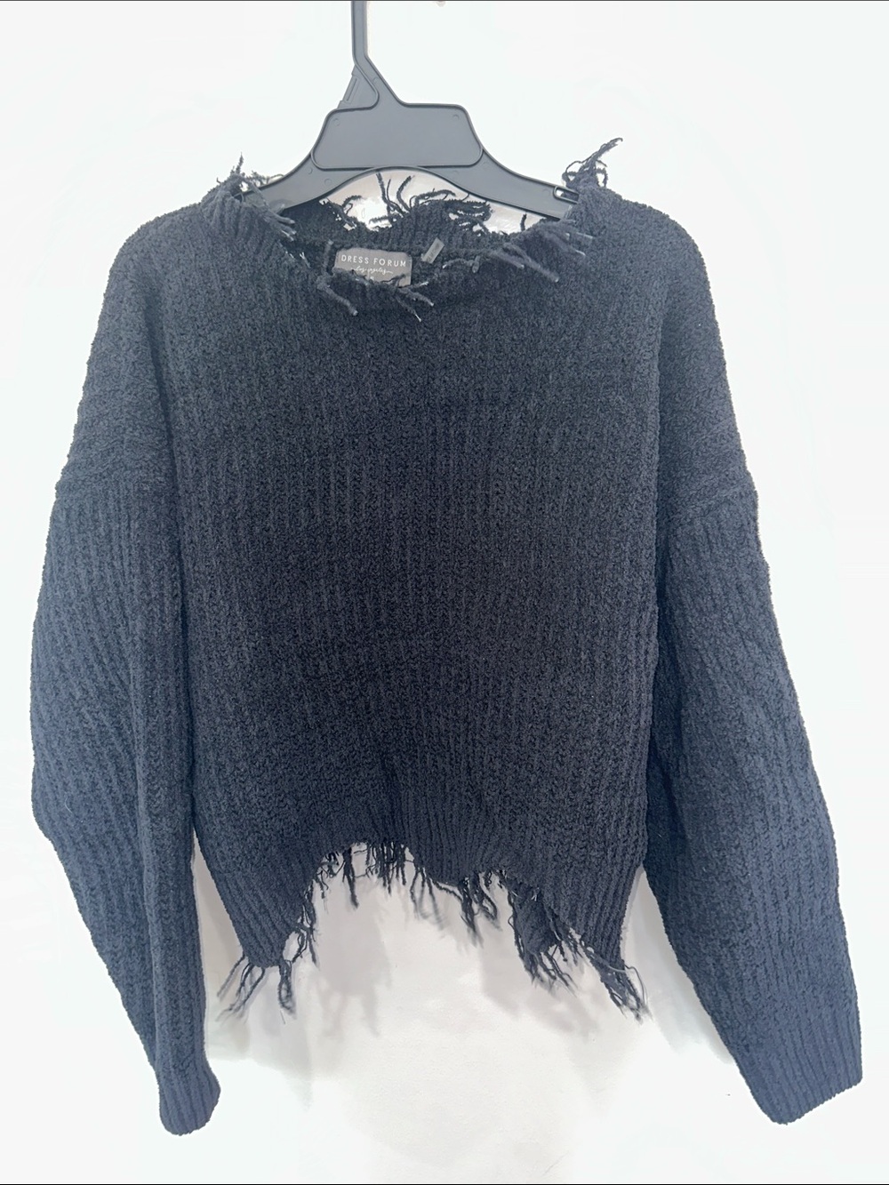 Dress Forum Black Frayed Crewneck Sweater